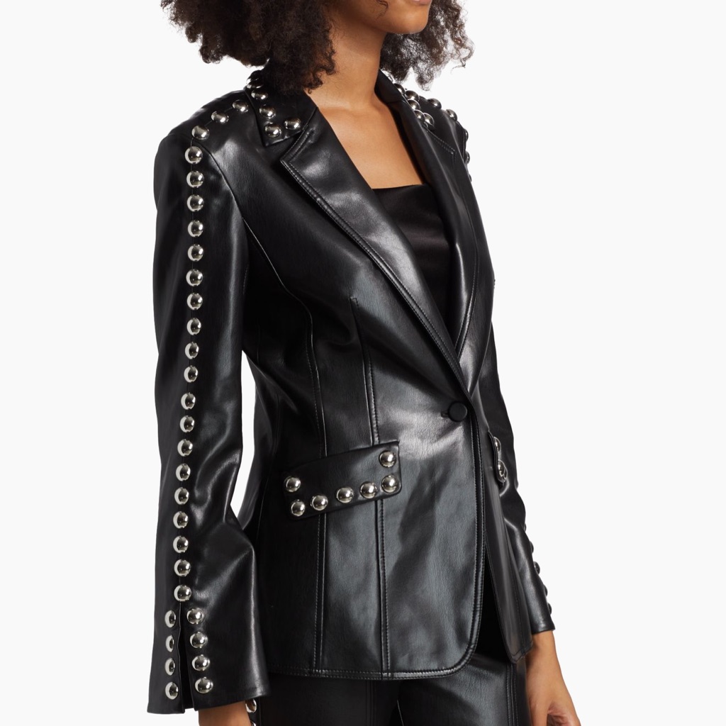 Cinq A Sept Studded Milly Vegan Leather Jacket Blazer Long Sleeve 1 Button Sz 00